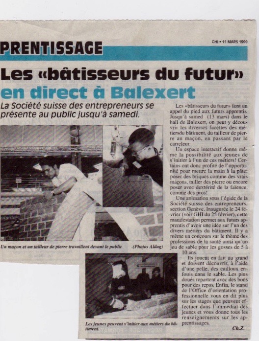 Coupure de presse CHI, 11 mars 1999 – Henrry Aragon apprenti maçon à Balexert
